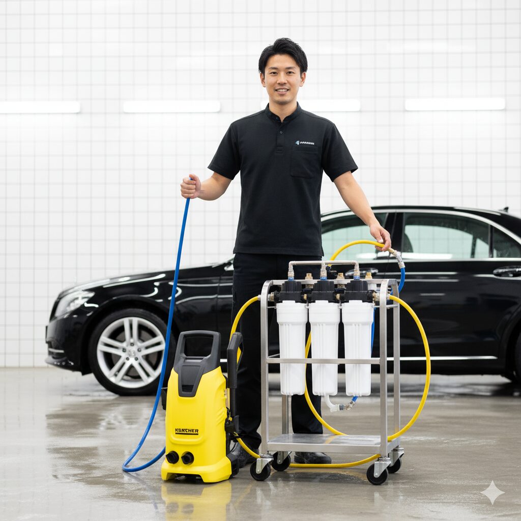 純水器とケルヒャー高圧洗浄機を繋ぐ方法